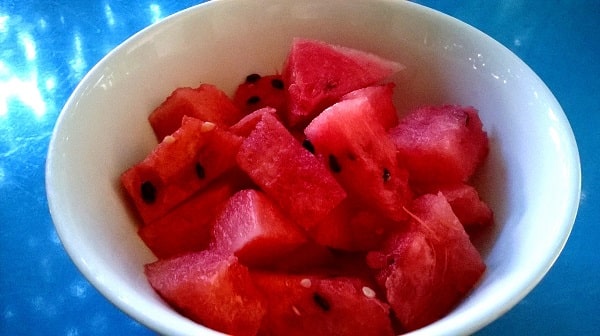 Watermelon in a bowl - food shapes body mind - healing indigo food